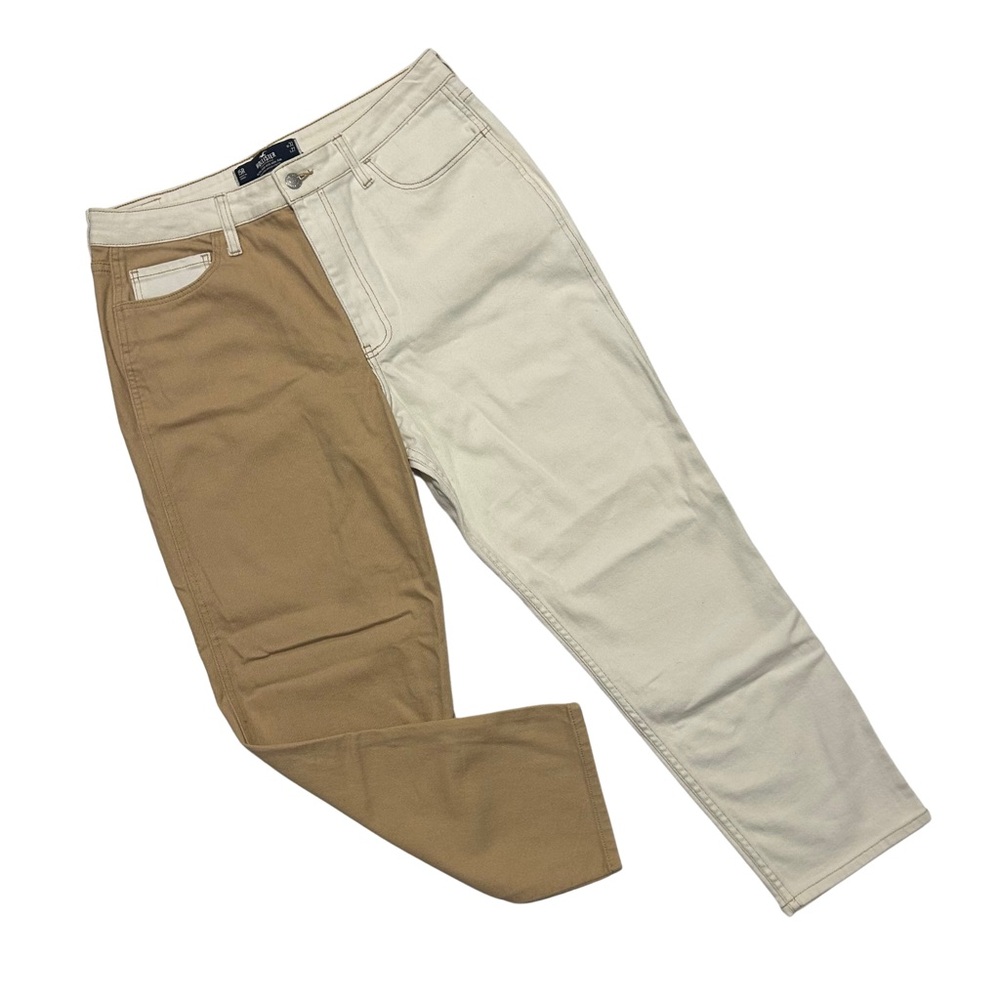 Hollister Tan and Cream Two Toned Ultra High-Rise Mom Jeans